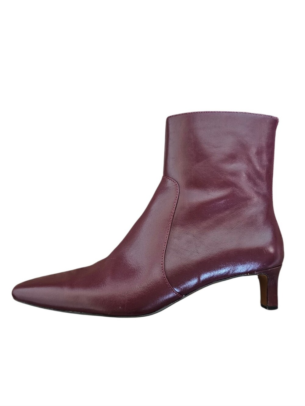 Madewell The Dimes Kitten-Heel Leather Ankle Boot in Deep Merlot Size 10.5